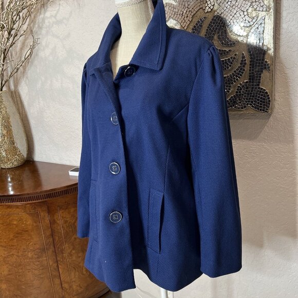 Dialogue Womens Navy Blue Textured Button-Up Decorative Back Buttons size L - Picture 2 of 4